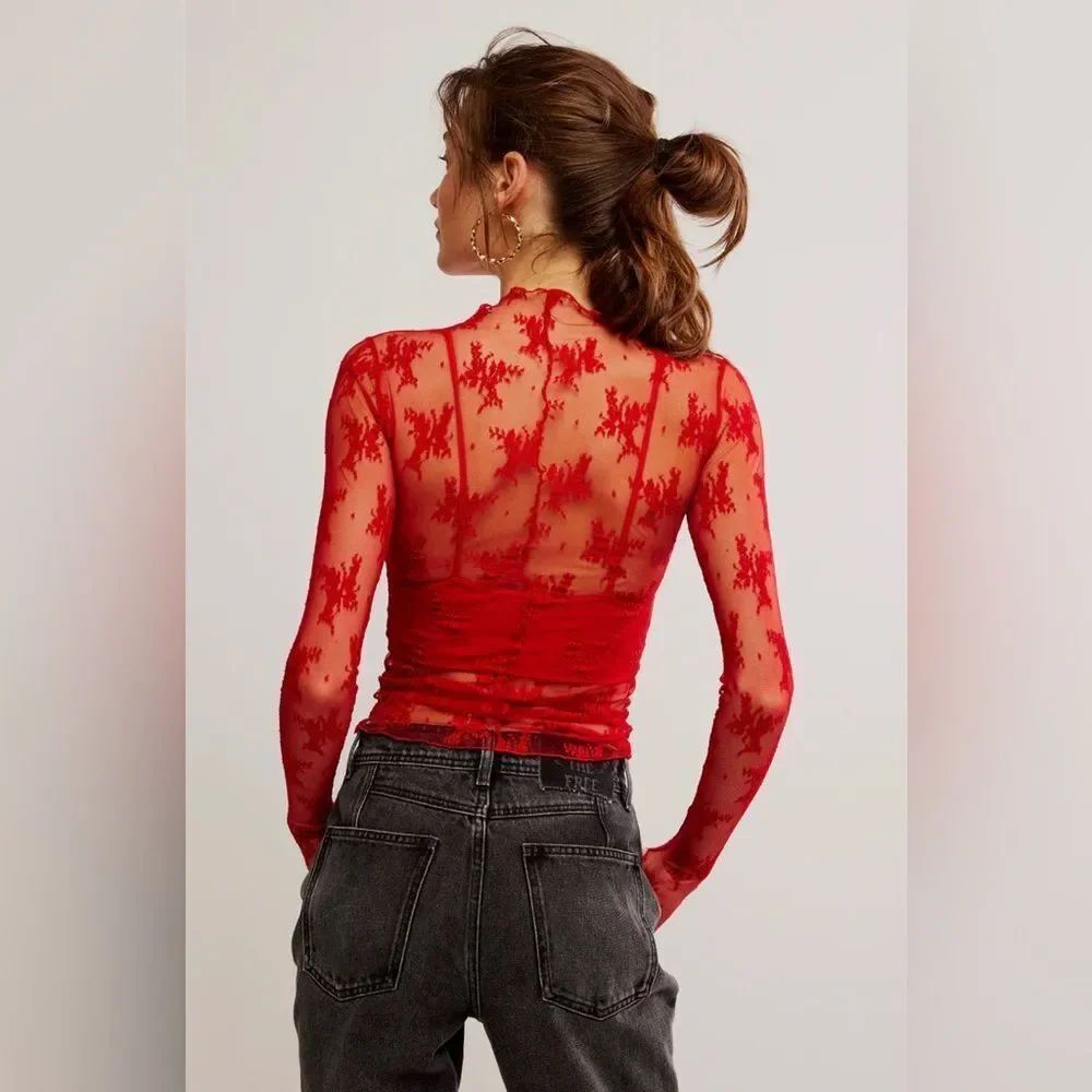 NWT Free People Lady Lux Layering Top in Red Racer - Picture 3 of 6